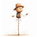 Playful Cartoon Scarecrow In A Hat Standing In A Stalk