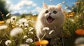 Playful Cat Enjoying a Sunny Flower Meadow GenerativeAI Royalty Free Stock Photo