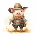 Charming Cowboy Pig Illustration With Watercolor Style Royalty Free Stock Photo