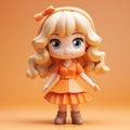 Playful Character Design: 3d Printed Blond Doll In Orange Dress