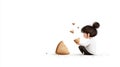 A playful child interacts with a broken cookie exploring joy and curiosity in a bright minimalistic setting Royalty Free Stock Photo