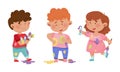 Playful Children in Stained Clothes Holding Paintbrushes and Paints Vector Illustrations Set