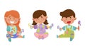 Playful Children in Stained Clothes Holding Paintbrushes and Paints Vector Illustrations Set Royalty Free Stock Photo