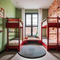 A playful childrens room with bunk beds and a colorful mural on the wall2 Royalty Free Stock Photo