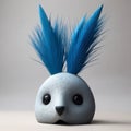 Playful Clay Bunny With Blue Feathers - Unique Zbrush Style Figurine Royalty Free Stock Photo