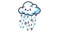 Playful cloud character happily raining binary code digital illustration Royalty Free Stock Photo
