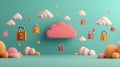Playful Cloud Concept with Colorful Lock Icons for Data Security and Cloud Storage Solutions Royalty Free Stock Photo