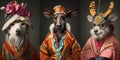 Collage of animals in traditional clothing representing different cultures and customs from around, concept of Cultural