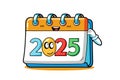 Playful and colorful depiction of a desk calendar for 2025, featuring creative design and animated mascots for a fun approach to