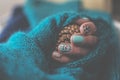 Playful colorful manicure closeup