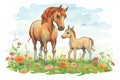 a playful colt and mother in a field of clover Royalty Free Stock Photo