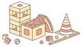 Playful Construction Set: Building Blocks, Dice, and a Mini Cone, vector design Generative AI Royalty Free Stock Photo