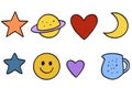 Playful Cosmic Emotion Doodle Icon Set with Soft Chalk Texture Royalty Free Stock Photo
