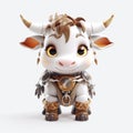 Playful Cow In Armor With Brown Eyes - Vray Style 3d Design