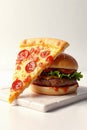 burger and pizza slice on white background image generation by ai Royalty Free Stock Photo