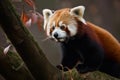 A playful and curious Red Panda climbing a tree - This Red Panda is climbing a tree, showing off its playful and curious nature. Royalty Free Stock Photo