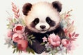 Playful Cute baby panda flowers. Generate Ai Royalty Free Stock Photo