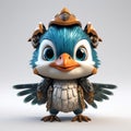 Little Cute Kingfisher - High-quality 3d Character In Fantasy Style