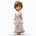 Playful 3d Animation Of Little Girl In White Dresses And Handbag