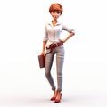 Playful 3d Cartoon Businesswoman With Short Hair And Colorful Clothing