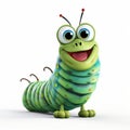Playful 3d Caterpillar: Detailed Caricature With Spirals And Avocadopunk Style