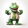 Playful 3d Dinosaur Model With Green Coat And Tie