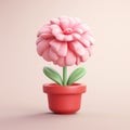 Playful 3d Pink Flower In Pot Illustration - Cartoonish Style