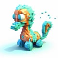 Playful 3d Pixel Art Of A Mythical Seahorse In Light Orange And Cyan