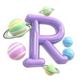 Playful 3D Render of Letter R with Colorful Planets This image features a vibrant stylized letter R surrounded by charming Royalty Free Stock Photo