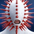 Playful 3d Rendered Head Sculpture With Red And White Spikes