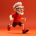 Playful 3d Running Old Man Illustration With Vibrant Portraiture