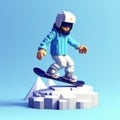 Playful 3d Snowboarder Illustration With Voxel Art Style