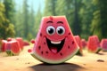 Playful 3d watermelon cartoon character design for comedic purposes and entertainment