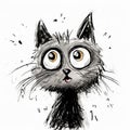 Playful Yet Dark Cartoon Sketch Of A Cat With Big Eyes Royalty Free Stock Photo