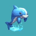 Playful And Detailed Blue Dolphin Pixel Art For Minecraft