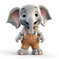 Playful And Detailed 3d Render Cartoon Of Elephant In Overalls