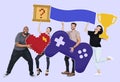 Playful diverse people holding gaming icons