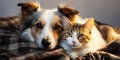 Playful Dog and Cat Snuggling Together Photo of Cuteness Royalty Free Stock Photo