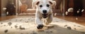 A Playful Dog Leaving Dirty Paw Prints On A Carpet