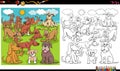 Playful dogs characters group coloring book page Royalty Free Stock Photo