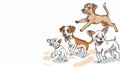 Playful Dogs Enjoying Outdoor Activity, Hand-Drawn Illustration