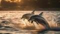 Playful dolphin jumping in the blue sea generated by AI Royalty Free Stock Photo