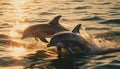 Playful dolphin jumping in sunset reflection generated by AI Royalty Free Stock Photo