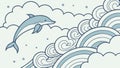 Playful dolphin leaping from stylized ocean waves, symbolizing freedom and joy, vector design Generative AI Royalty Free Stock Photo