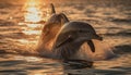 Playful dolphin splashing in blue sea, enjoying summer fun generated by AI Royalty Free Stock Photo