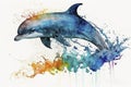 Playful Dolphin Swimming in Colorful Watercolors. Perfect for Invitations and Posters. Royalty Free Stock Photo