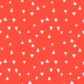 Playful Doodle Red and White Geometric Vector Seamless Pattern with Hand-Drawn Brush Triangles