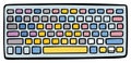 Playful doodle style computer keyboard with multi-colored blank keys, technology illustration Royalty Free Stock Photo