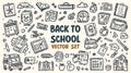 Hand-Drawn Doodle Back to School Vector Educational Elements Set. Royalty Free Stock Photo