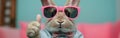 Thumbs Up Easter Bunny: Funny Pet Rabbit with Sunglasses, Bow Tie, and Shirt Isolated on Blue Background